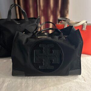 Tory Burch Black Ella Tote – Classic Nylon Logo Tote